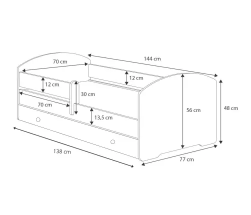 Детская кровать LUK 140x70 с ящиком и матрасом Shark