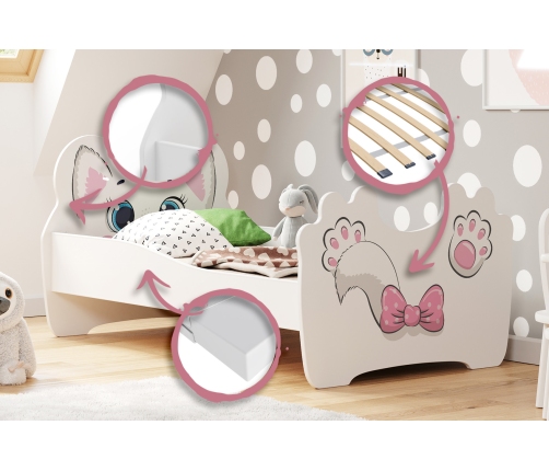 Lastevoodi Pink Cat 140x70 koos madratsiga