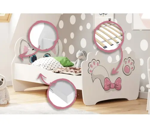 Vaikiška lova Pink Cat 140x70 su čiužiniu