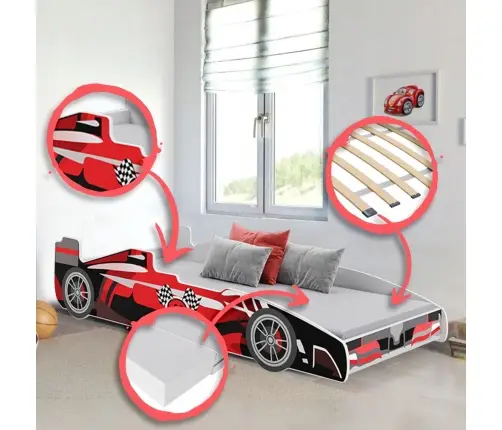 Batcar Children's Bed 160x80 with Mattress FORMULA Red