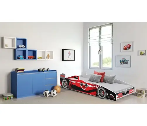 Batcar Children's Bed 160x80 with Mattress FORMULA Red