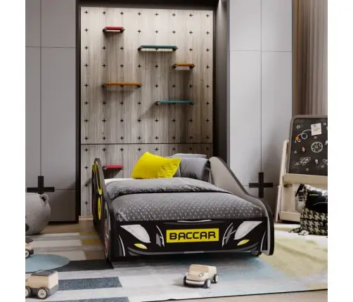 Batman Car II bērnu gulta 160x80 ar matraci Melna