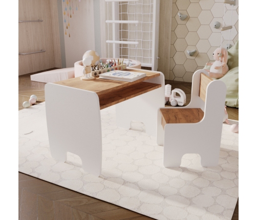 Bērnu galda un krēslu komplekts white/oak craft gold colour
