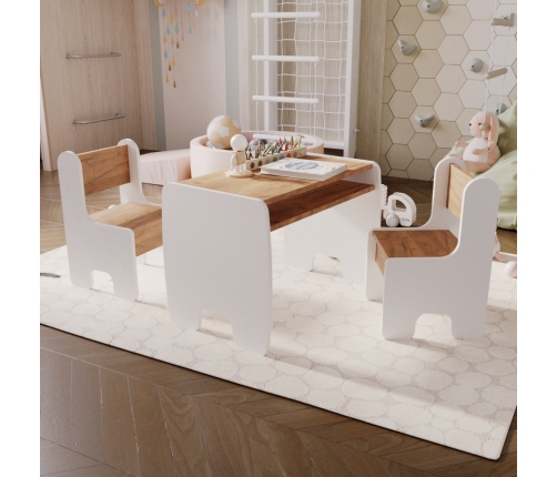 Bērnu galda un divu bērnu krēslu komplekts white/oak craft gold colour