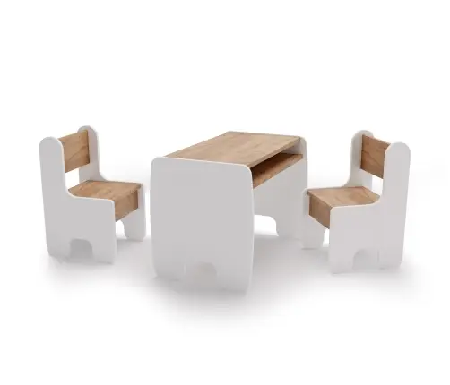 Bērnu galda un divu bērnu krēslu komplekts white/oak craft gold colour
