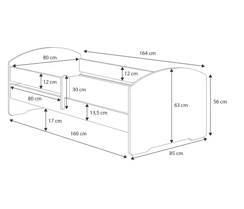 Vaikiška lova Luk su čiužiniu ir apsaugine tvorele 164 cm x 85 cm x 63 cm Airplane