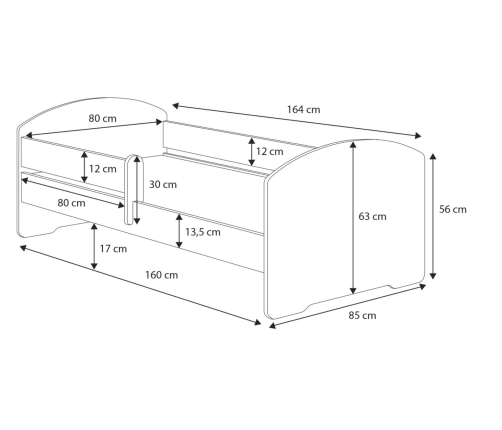 Children's Bed Luk with Mattress and Safety Barrier 164 cm x 85 cm x 63 cm Baby elephant