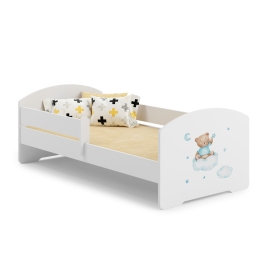 Children's Bed LUK 140x70 with Side Rail and Mattress Blue teddy bear