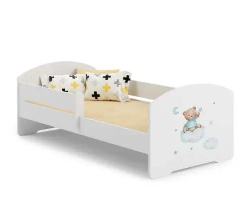 Детская кровать LUK 140x70 с бортиком и матрасом Blue teddy bear