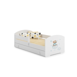 Детская кровать LUK 140x70 с ящиком и матрасом Blue teddy bear