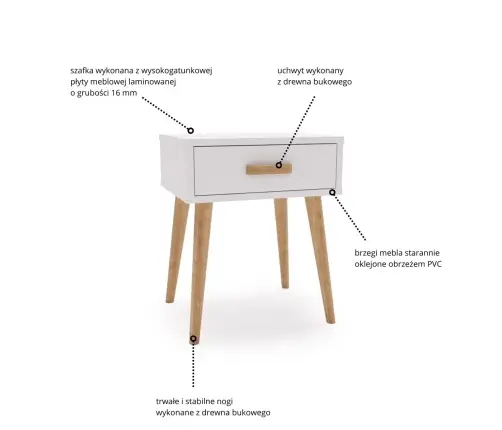 Luna bedside cabinet white, bedside table