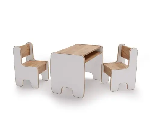 Children's Timi table and two chairs MDF colour white / oak craft gold