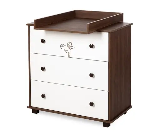 Комод c пеленальным столиком Klups SAFARI GIRAFFE WHITE-WALNUT
