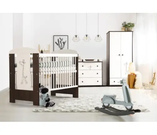 Baby Cot Klups SAFARI GIRAFFE WHITE-WALNUT 120x60