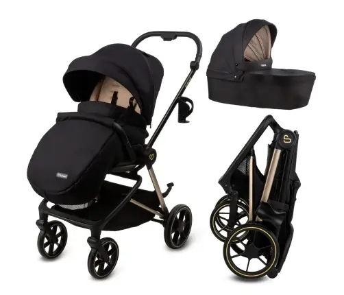 VELMONT Black/Beige stroller with bassinet