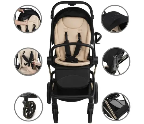 VELMONT Black/Beige stroller with bassinet