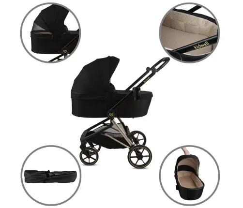 VELMONT Black/Beige stroller with bassinet