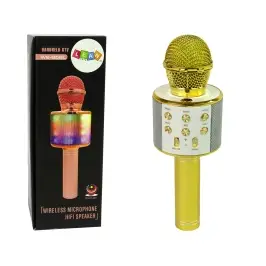 Wireless Microphone USB Speaker Karaoke Recording Model WS-858 Gold