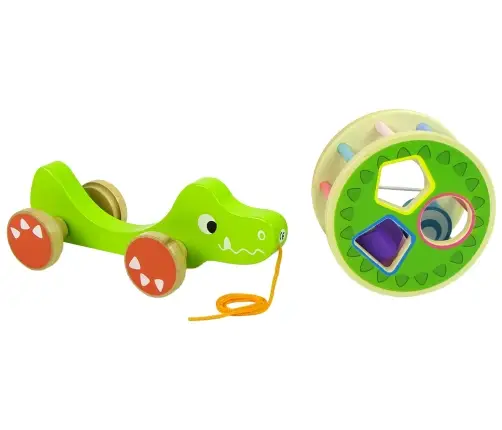 Crocodile Pull-On Wheels Wooden Block Sorter