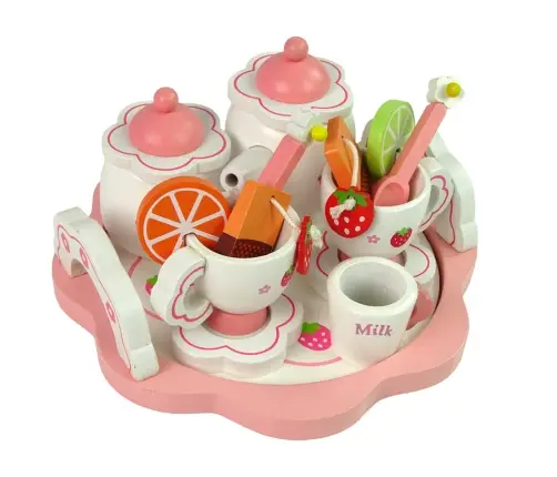 Wooden Tea Set Pink Flowers Pitcher Tray Wooden Tea Set Pink Flowers Pitcher Tray