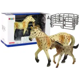 Set of 2 Horse figures  Knabstrupper horse with foal and pen