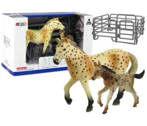 Set of 2 Horse figures  Knabstrupper horse with foal and pen