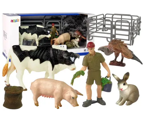 Large Farm Animal Figurine Set + Farmer and Homestead 10 Pieces