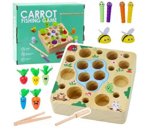Wooden Carrots Earthworm Rod Magnet Game