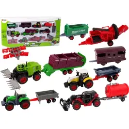 Set of Agricultural Vehicles Tractor 12 Pieces Metal