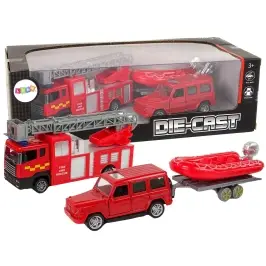 Fire brigade vehicle set pull motorboat Jeep Red Fire brigade vehicle set pull motorboat Jeep Red