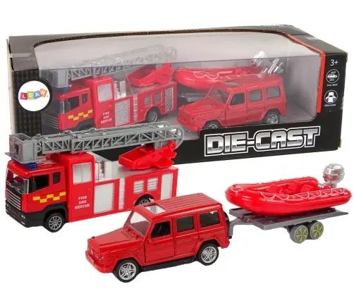 Fire brigade vehicle set pull motorboat Jeep Red