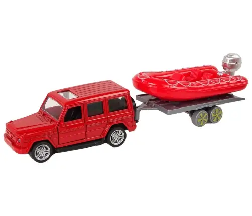 Fire brigade vehicle set pull motorboat Jeep Red