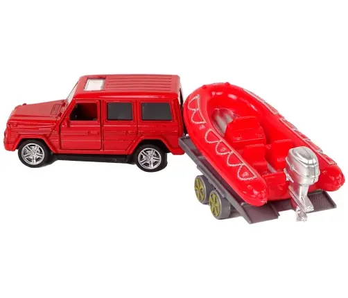 Fire brigade vehicle set pull motorboat Jeep Red