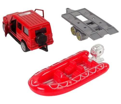 Fire brigade vehicle set pull motorboat Jeep Red