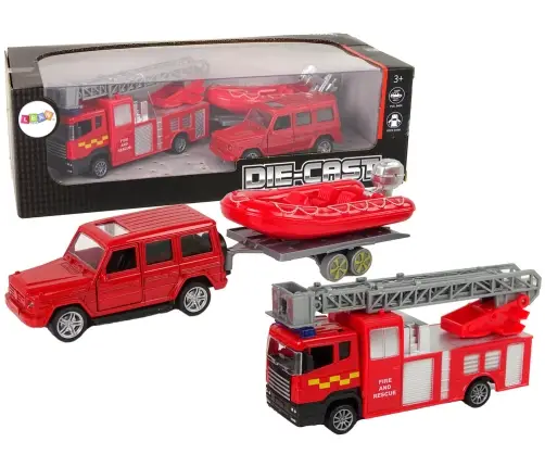 Fire brigade vehicle set pull motorboat Jeep Red