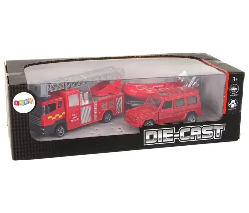 Fire brigade vehicle set pull motorboat Jeep Red