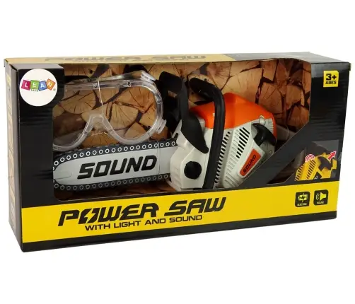 Chainsaw with moving chain + safety goggles  Realistic look and sounds !