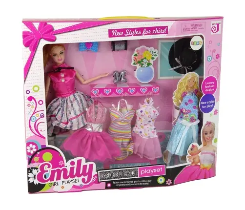 Bērnu lelle Emily ar aksesuāriem un kleitām Bērnu lelle Emily ar aksesuāriem un kleitām