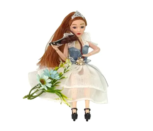 Bērnu lelle Emily ar vijoli un ziediem