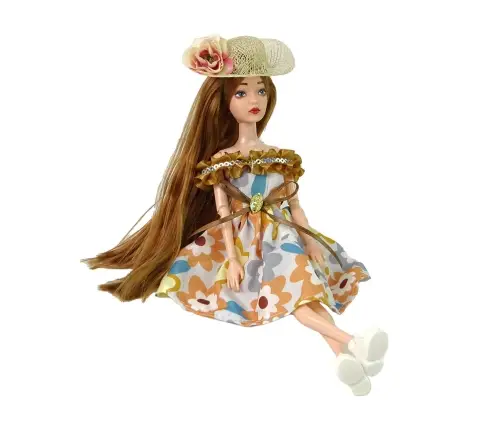 Bērnu lelle Emily ar rudajiem matiem un cepuri