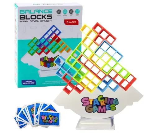 Tetris Tower Balancing Skill Game 48 Blocks 22 Color Cards