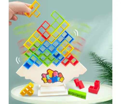 Tetris Tower Balancing Skill Game 48 Blocks 22 Color Cards