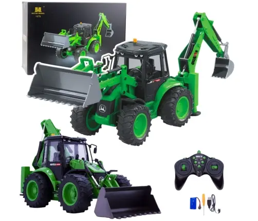 Remote Control Backhoe Loader RC Lights Sound Green Huina 1:14