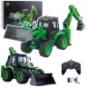 Remote Control Backhoe Loader RC Lights Sound Green Huina 1:14