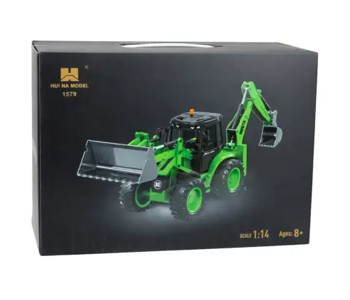 Remote Control Backhoe Loader RC Lights Sound Green Huina 1:14