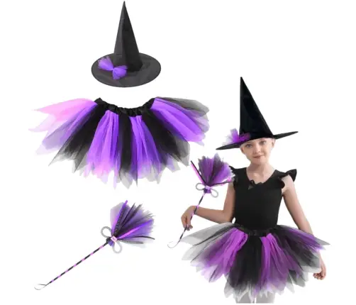 Witch Costume Hat Skirt Broom Purple and Black Costume Witch Costume Hat Skirt Broom Purple and Black Costume