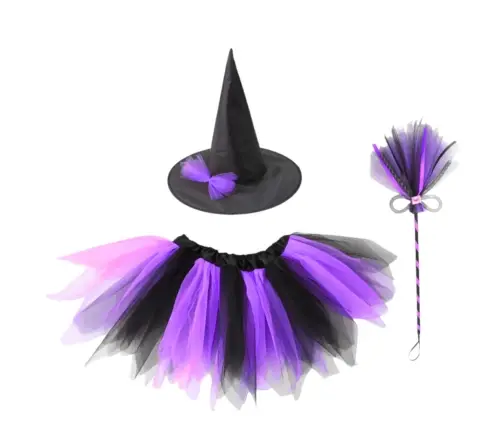Witch Costume Hat Skirt Broom Purple and Black Costume Witch Costume Hat Skirt Broom Purple and Black Costume