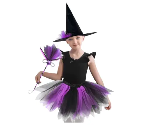 Witch Costume Hat Skirt Broom Purple and Black Costume Witch Costume Hat Skirt Broom Purple and Black Costume