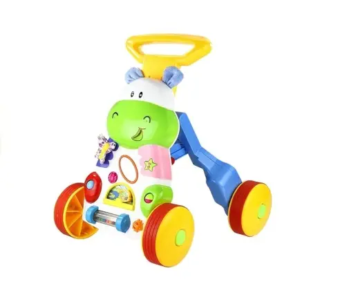 Toddler Baby Push Along Toy Hippo Sounds Rattles Crinkles Mirror