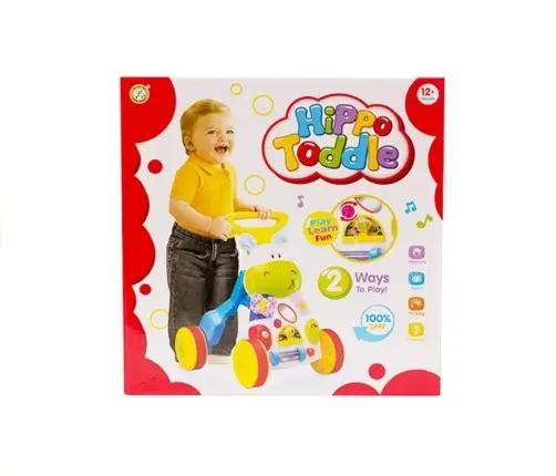 Toddler Baby Push Along Toy Hippo Sounds Rattles Crinkles Mirror